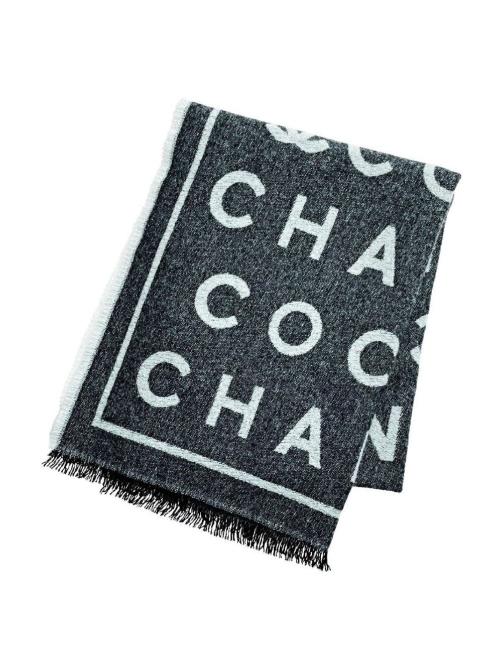Chanel Stole Gray Coco Mark 82% Cashmere 18% Silk